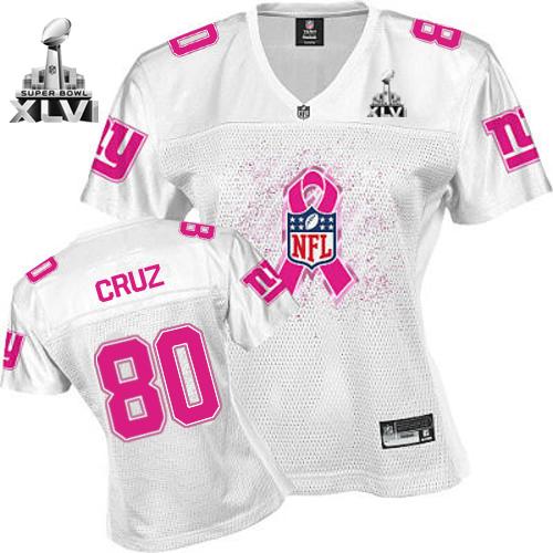Giants #80 Victor Cruz White 2011 Breast Cancer Awareness Super Bowl XLVI Stitched NFL Jersey
